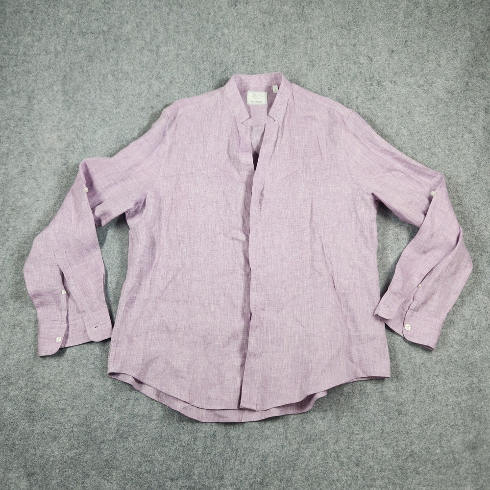 Murano Baird McNutt Linen Shirt Mens L Purple Mandarin Collar Long Sleeve 7625